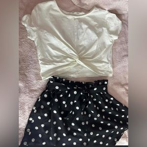 White crop top with a black short